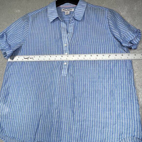 Tommy Bahama Shirt Womens Small Blue Stripe Sandswept Short Sleeve Cotton Blend - Picture 5 of 10